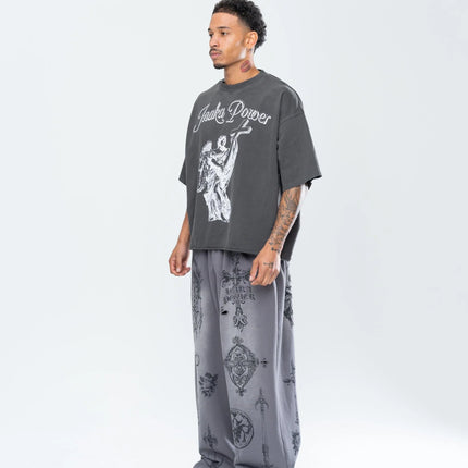 2026 Summer Inaka Power New Men's and Women's CRUCIFIX Running Oversized Casual Street Y2K Casual Grey Sports Pants