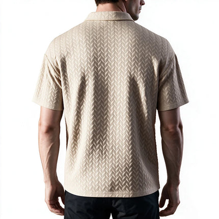 Men Textured Jacquard Polo Shirt Short Sleeve Loose Fit Versatile Daily Street Vacation Leisure Summer Casual Tops