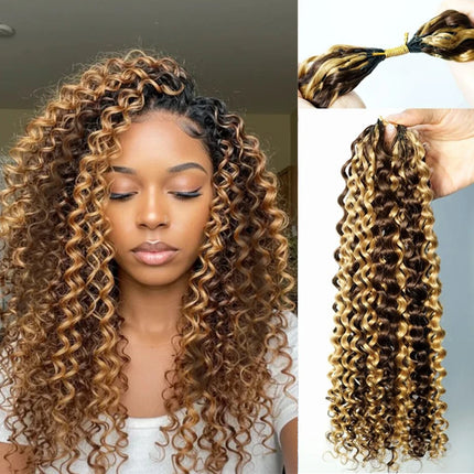 4/27 Highlight Feather Crochet Hair Dark Brown and Blonde Jerry Curly Hair Extensions  Human Hair Crochet Knotless For Braiding