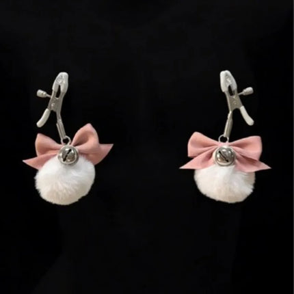 Fuzzy Bow Nipple Clips Bell Collar and Body Chain Pink Breast Restraints BDSM Training Sexy Accessories for Women Adult Sex Toys