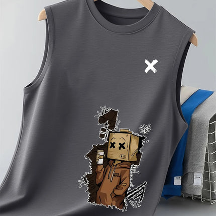 100% Pure Cotton Summer Men's Fashionable Casual Loose I DON'T CARE Letter Pattern Printed Fitness Sports Sleeveless Vest