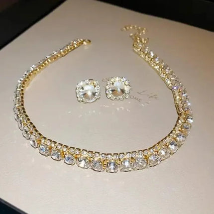 Women's Rhinestone Decorated Necklace & EarringsTrendy Jewelry Set Fashionable Accessories for Party & Daily Clothing Decor