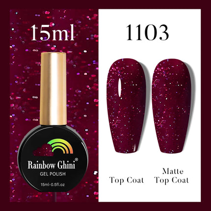 Rainbow Ghini 37Color Base Coat TPO/HEMA Free 15ml Fine Glitter Gel Polish For Manicure Nails Semipermanent Art Nail Supplies