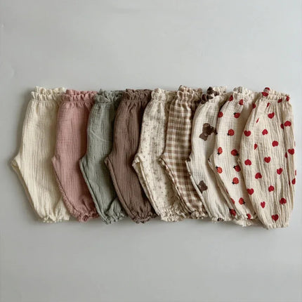 Summer New Baby Pants 2023 Korean Kids Spring Organic Cotton Loose Tiger Bear Floral Print Pants Boys And Girls Lantern Trousers