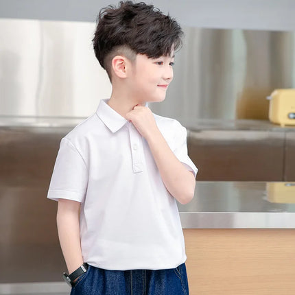 New Boys' Polo Shirt Thin Short Sleeve Mid to Large Boys' Summer Clothes Flip Collar Half Sleeve T-shirt Children's Pure Cotton