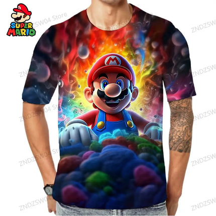 Men's Children's T-Shirt Mario Parent-child Wear Mens Clothes 2024 Summer Streetwear Tops Quick Dry T-shirts Fashion Anime Y2k