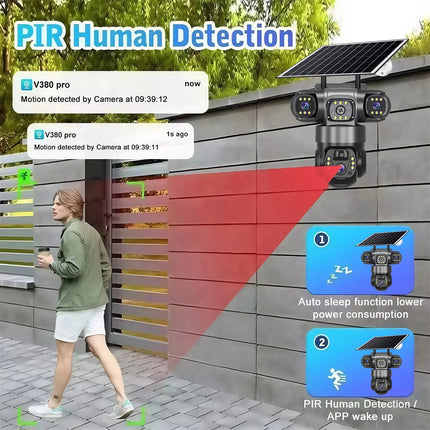 15MP IP Wifi Camera Wireless Solar Camera PTZ 3 Lens Outdoor Waterproof 10X Zoom Night Vision PIR Human Detect Security Camera