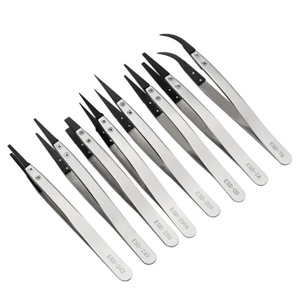 1 Piece Anti-Static ESD Tweezers Replaceable Tweezers Tips Stainless Steel Body Carbon Fiber Conductive Plastic Tweezers