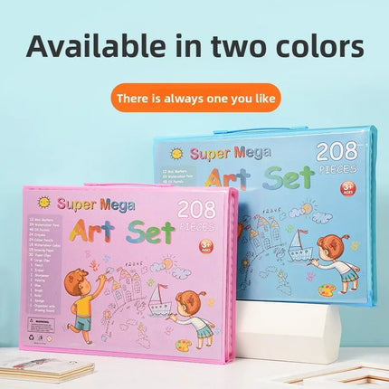 208 Piece Children's Art Set with Crayons Watercolor Pencils and Foldable Easel for Kids Drawing Painting Gift Holiday Present