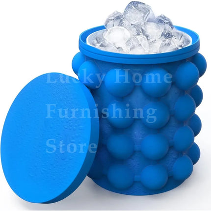 2-in-1 Portable Silicone Ice Cube Maker Cylinder Mold Ice Bucket with Lid Space Saving Wine Whiskey Chiller Bar Kitchen Gadgets