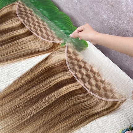 #P427 Honey Blonde Highlight 13x4 Invisible HD Lace Frontal Melt Skin PrePlucked Bleached Knots Straight Raw Virgin Human Hair