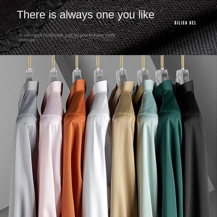 S-6XL Men's Long Sleeve Shirt Luxury Wrinkle Resistant Pure White Shirt Business Dress Casual Ice Silk Glossy Shirt