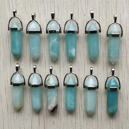 Fast shipping Natural stone quartz aventurine lapis crystal hexagonal pillar Pendants for Jewelry accessories 12pcs Wholesale