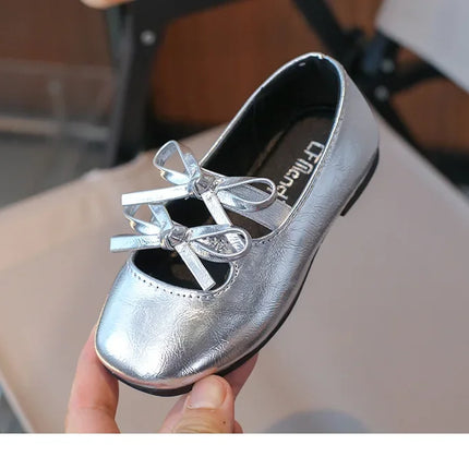 Kids Dance Performance Shoes Square Black Solid Color Girls Princess Shoe with Double Bow 2024 New Girls Leather Shoes Soft Sole