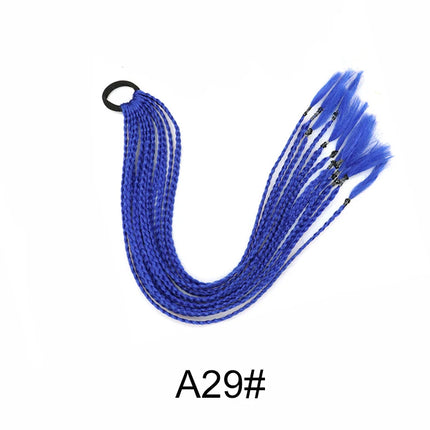 24Inch Synthetic Gradient  Colored Braided Ponytail Hair Extension Elastic Rubber Band Braiding Ponytail for Girl Women