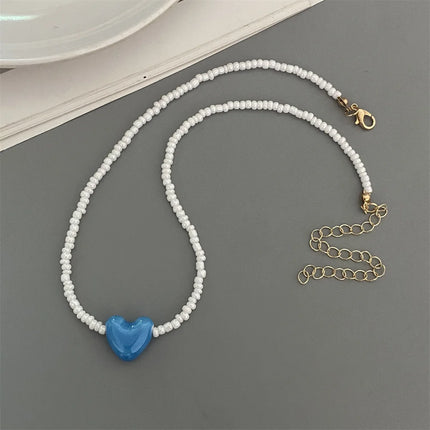 Korean Fashion Ceramics Love Heart Choker Necklace for Women Girl Colorful New Fashion Neck Jewelry Wholesale
