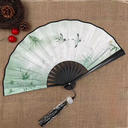 Chinese Style Folding Fan Classical Dancing Cloth Fan Vintage Plastic Animal Dragon Printing Hand Held Fans Photo Props Cosplay