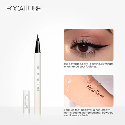 FOCALLURE Soft Black Liquid Waterproof Eyeliner Long Lasting Extra Fine Makeup for Eyes Cosmetics