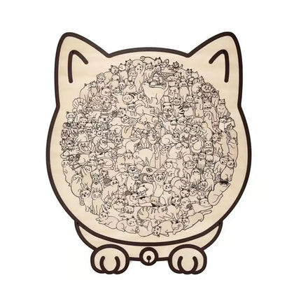135 PC Cat-shaped Wooden Jigsaw Puzzle Unique Irregular Puzzle Pieces Game Birthday Xmas Gifts for Cat Lovers Home Decorations ﻿