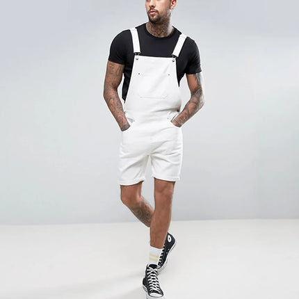 Vintage Men Jeans Denim Rompers White Shorts One-piece Overalls Suspenders Streetwear Men Jumpsuit