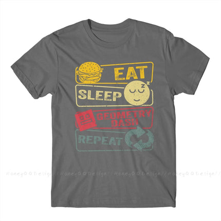 Geometry Dash Repeat Retro Vintage Print Cotton Shirt Hombre Geometry dash Men Streetwear Adult Tee Unisex O Neck Women T-Shirt