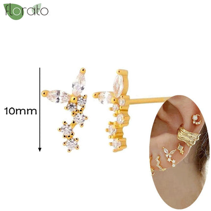 925 Silver Needle Fashion Heart Gold Color Stud Earrings for Women Exquisite Zircon Small Earrings Luxury Ear Piercing Jewelry