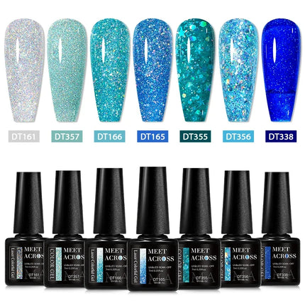 7pcs Glitter Gel Nail Polish Set Gold Silver Red Sparkling Sequins Soak Off UV Gel Varnish Nail Supplies Manicure DIY Art Design
