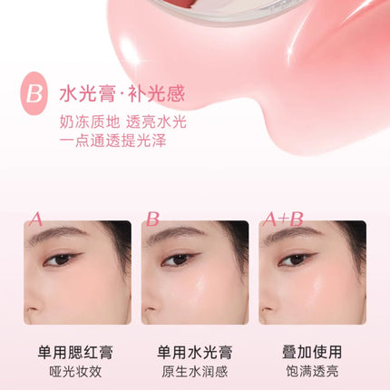 Foreverkey Double Color Blush Plate Water Light Blusher Highlight Cream Long Lasting Natural Brighten Peach Pink Rouge Makeup