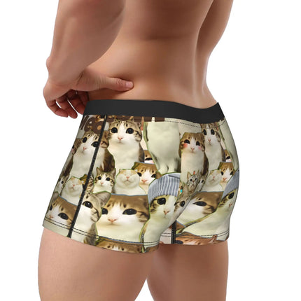 Meowl Cat Owl Cute Pet Stickers Underwear  Comfortable Panties Customs Boxer Brief For Males 3D Pouch Oversize Trunk