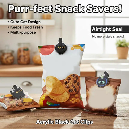 8pcs Black Cat Bag Clips Food Storage Creative Snack Clip Seasoning Bag Fresh-keeping Moisture-proof Cute Seal Clip Kitchen Tool