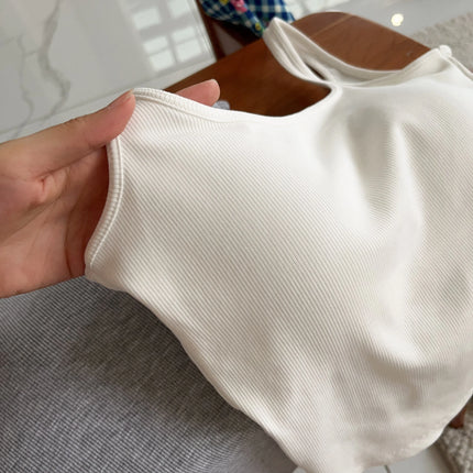 Women's Vest with Built-in Bra Pad Elastic Ribbed Square Collar Csole Tank Top ort Length  Color Versatile Summer F...