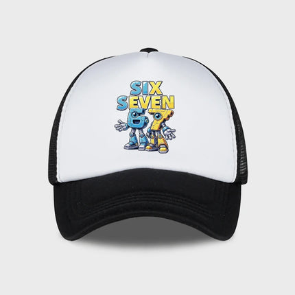 Cute 67 Robot Print Mesh Cap: Breathable, Sun-Protective, and Adjustable—A Versatile Streetwear Cap for Boys and Teens
