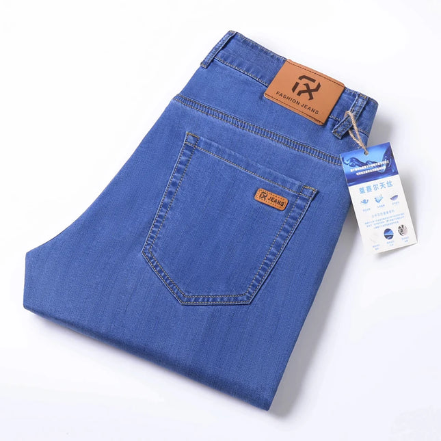 Lyocell Jeans Summer Ultra-Thin Elastic Straight Men's Denim Pants Fashion Korean Soft Drape Cool Business Casual Trousers