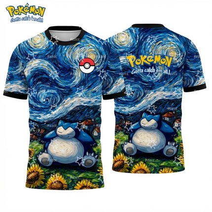 2026 Pokémon Pikachu Van Gogh Graphic T-shirt Japanese anime football jerseys Summer Sports Men's T-Shirt Kid's Clothing Tee