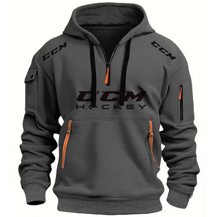 New Multi Pocket Zipper Fleece HOCKEY Sprots Hooded Casual Shirt for Men and Women Plus Size Loose Pullover Fashion Sweatshirt