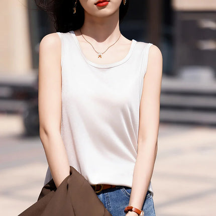 High-End Acetate Fiber Women's Knitted T-shirt with Suspender European Fashion Style Popular Women's Top