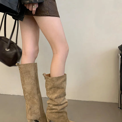 Liyke Autumn Winter Fashion Slim Knee High Boots Women Sexy Pointed Toe Low Thin Heel Shoes Female Long Booties Zapatos De Mujer
