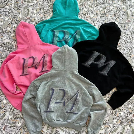 Y2K retro autumn hoodies for men and women printed personalized patterns street style street hooded cardigan long sleeves