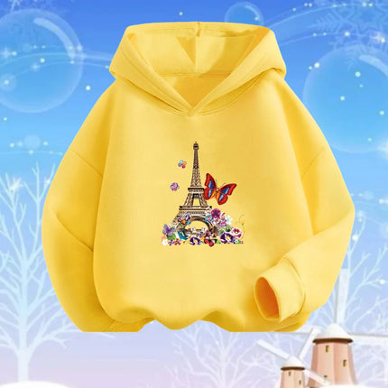 Pink Heart Flower Print Hoodies Girls Long Sleeve Pullover Loose Sweatshirt Spring Autumn Cotton Basic Top Fashion Clothes
