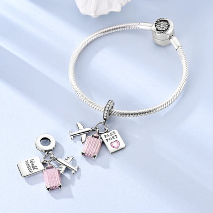 925 Sterling Silver Travel Passport Trunk Charms Fit Original Bracelet Diy Airplane Earth Beads for Jewelry Making Gift
