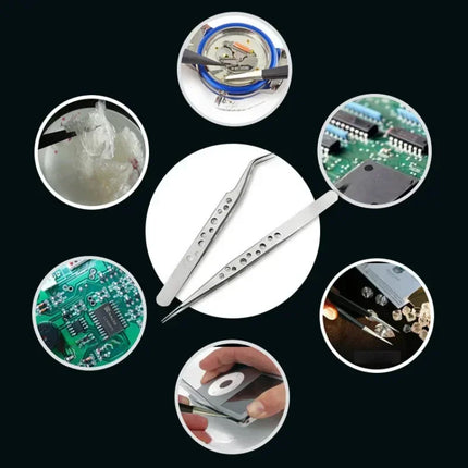 Precision Anti Static Tweezers Stainless Steel Magnetic Electronics Tweezers for Soldering Repair Maintenance Hand Tools