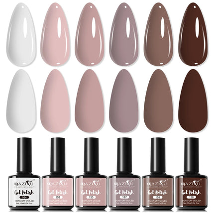 6Pcs 10ml Gel Nail Polish Set Milk Tea Color Gel Varnish Nail Kit, Soak Off UV/LED Gel Polish For Home Salon Nail Art DIY