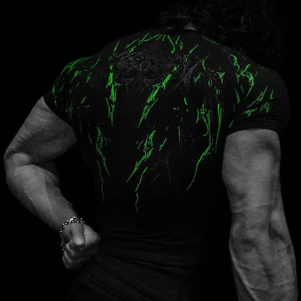 Men's Compression Sports Shirt Tee Gothic Lightning Print GYM Fitness Top Summer Quick Dry Breathable Bodybuilding T-shirt