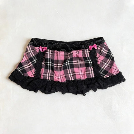 Harajuku Sweet Cool American High Street Casual Tank Tops Y2k Aesthetic Contrast Color Plaid Camisole Thin A-line Lace Edge Tee