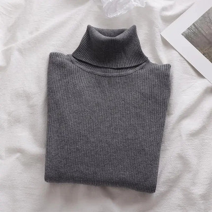 Korean High Collar Knitted Long Sleeve Base Shirt Pure Color Slimming Versatile Underwear Elegant Inner Long Top Women's Fashion