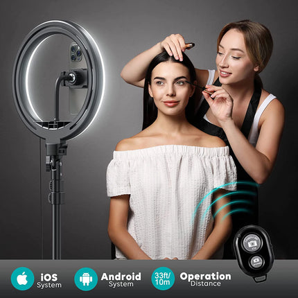 12" Selfie Ring Light with Aluminum Tripod Stand,Bluetooth Remote, for Video,Photos,Make Up,3 Color Mode Controller,USB Powered