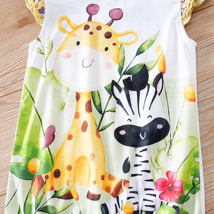 Newborn Clothing Cute Cartoon Zebra And Deer Print Comfortable And Soft Summer Boys And Girls 0-18 Flying Sleeve Baby Jumpsuit