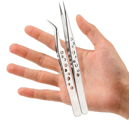Industrial Tweezers Precision Anti-static Magnetic Soldering Stainless Steel Curved Tip Tweezers CPU IC Repair Clips Hand Tool