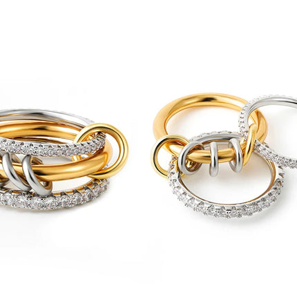 New Stainless Steel Cubic Zirconia Stackable Rings for Women 18k GoldPlating Multi-Link Connected Statement Ring Stack Jewelry