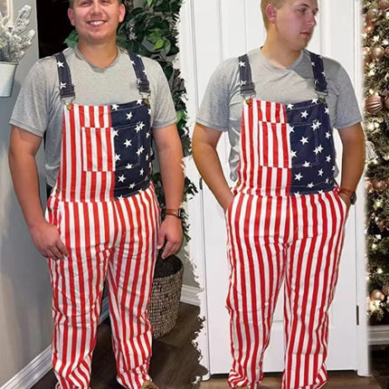 New Mens Jeans Overalls American Independence Day Flag Couple Suspenders Cargo Trousers Women Jumpsuit